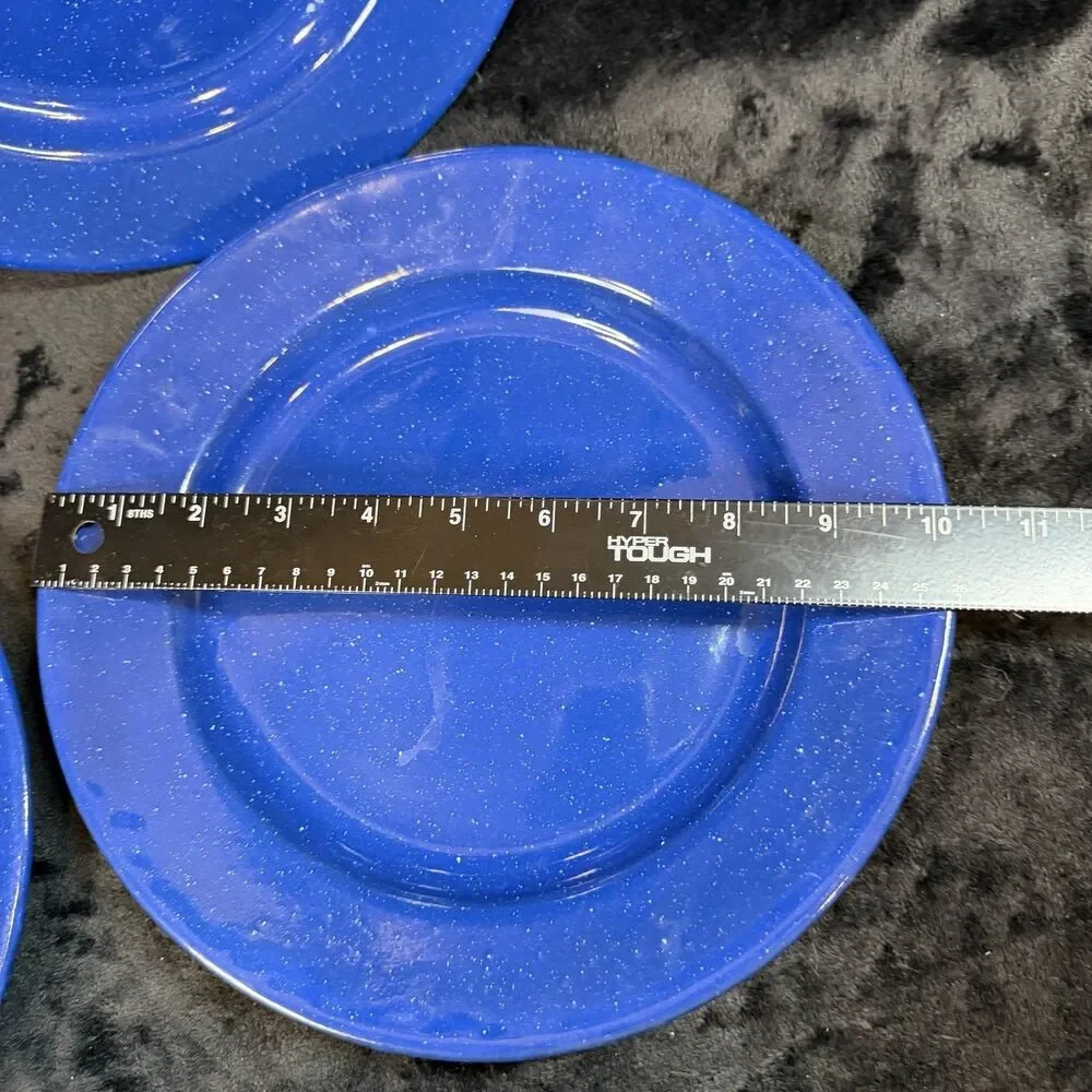 Coleman Set of 4 Blue Speckled  Enamelware Plate 10” Camping Hiking Outdoor USA